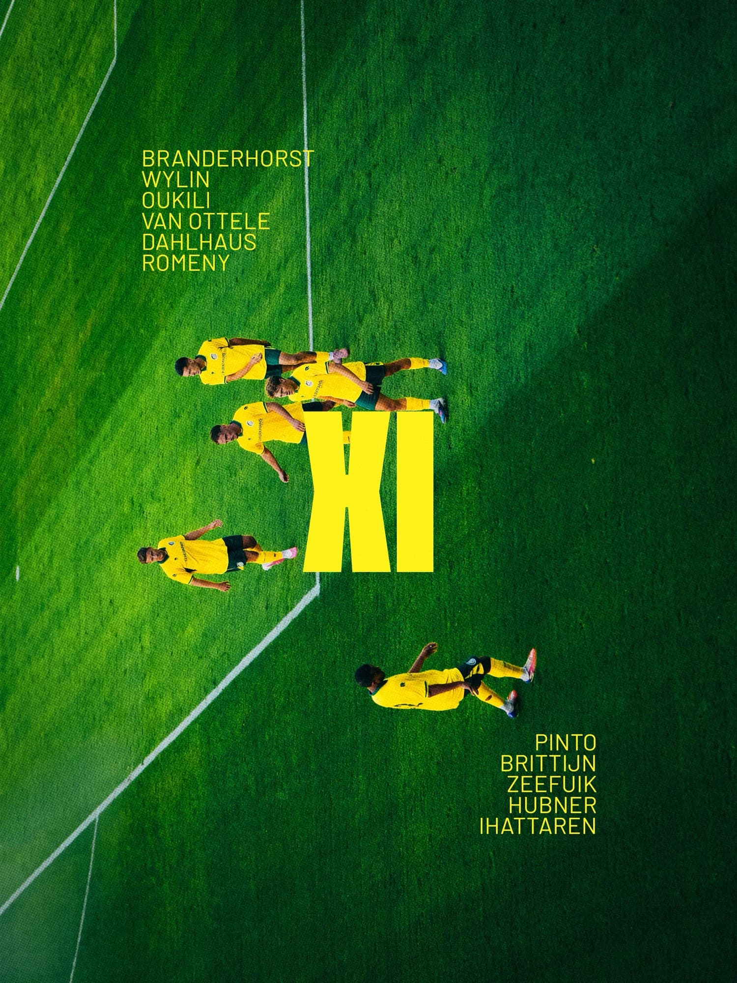 Fortuna Sittard — XI matchday-poster, spelers vormen het beeldmerk